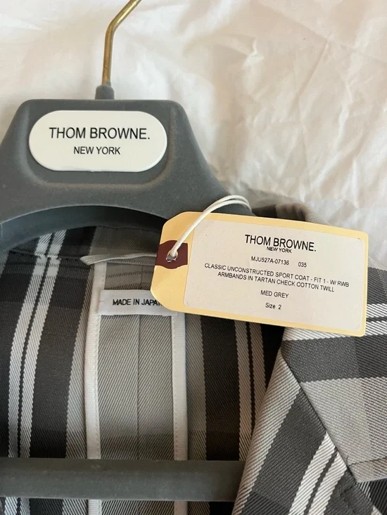 Thom Browne Grey Tartan Classic Sport Coat - Picture 2 of 6